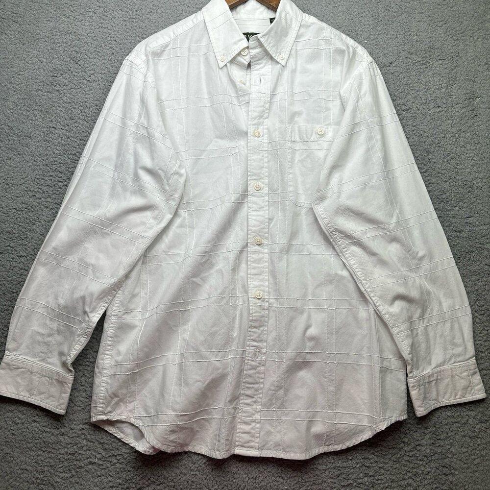 Orvis Windowpane button down shirt white Sz medium